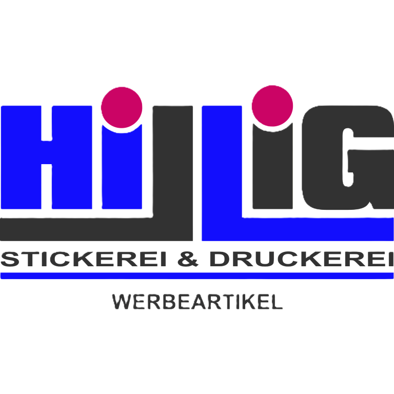 Referenzkunden: Logo Firma Hillig Werbeartikel Logo von Hillig, Stickerei & Druckerei, mit dem Slogan "Werbeartikel".